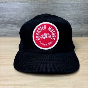 Vintage Roadster Motors Hat Cap Strap Back Black Corduroy Findlay Ohio